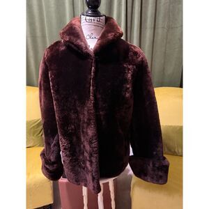 Rich’s Atlanta Vintage Faux Fur Coat | 1950s-60s Brown Plush Mouton Style Jacket